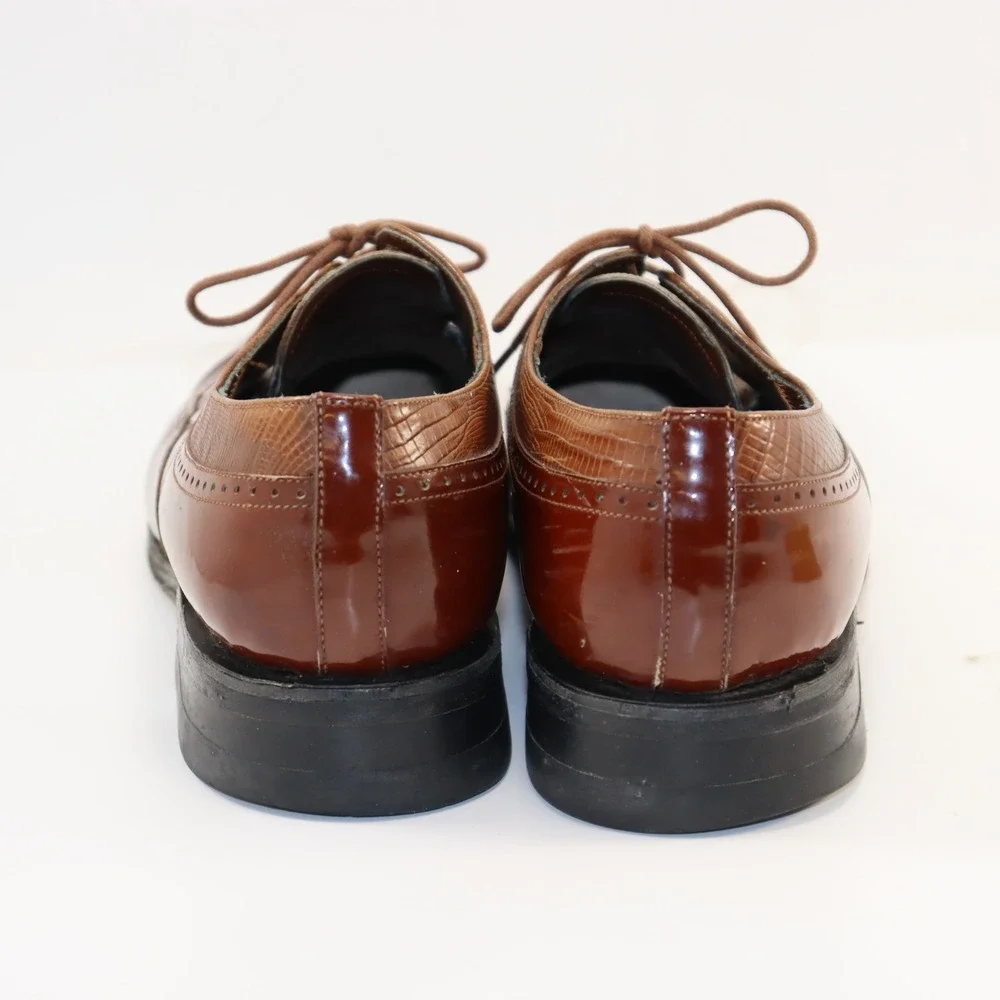 Stacy Baldwin Wingtip‎ Oxford Mens 11 Brown Patent Lizard Embossed Dress Shoes
